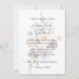 Invitación floral elegante de marfil, lavanda y az