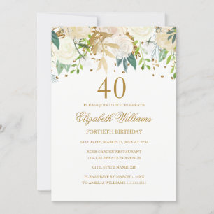 Invitación floral elegante de oro para cumpleaños