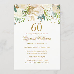 Invitación floral elegante de oro para cumpleaños
