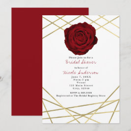 Invitación floral elegante de rosa roja y líneas d