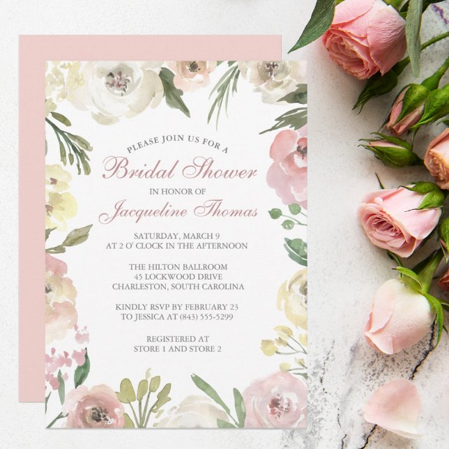 Invitación Floral elegante de verano rosa Rubor ducha de novi (Subido por el creador)