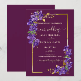 Invitación floral elegante de violeta púrpura burg