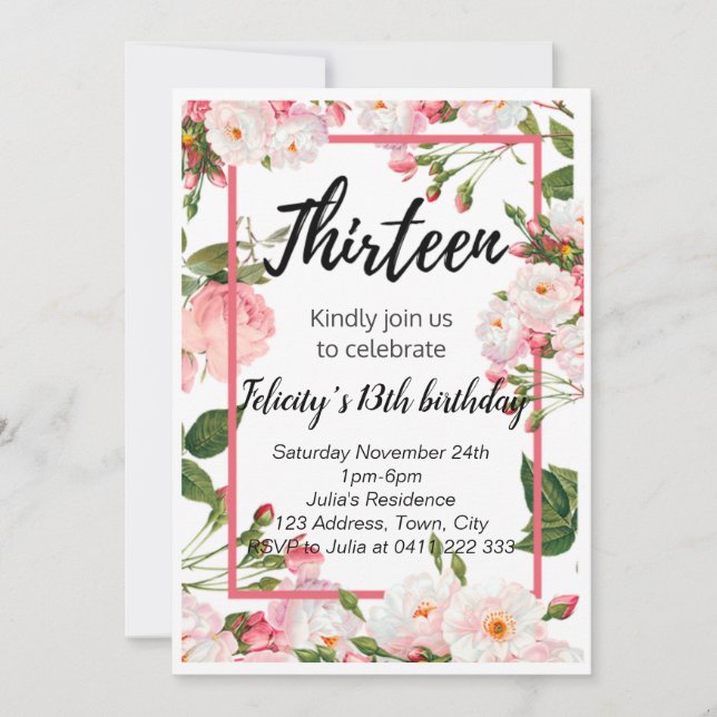 Invitación floral elegante del cumpleaños (Anverso)