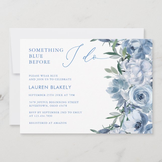 Invitación Floral Elegante Ducha Azul Bridal (Anverso)