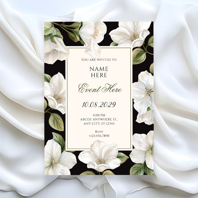 Invitación Floral elegante en blanco y negro (Subido por el creador)