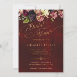 Invitación Floral elegante escritura burgundy ducha de novia