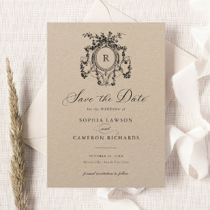 Invitación Floral elegante Escudo de Rosas franceses Kraft Sa