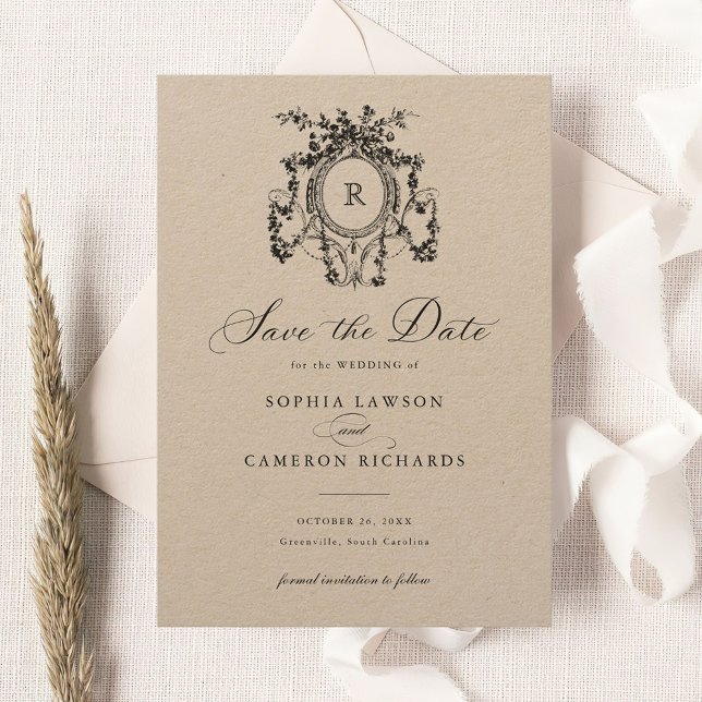 Invitación Floral elegante Escudo de Rosas franceses Kraft Sa (Subido por el creador)