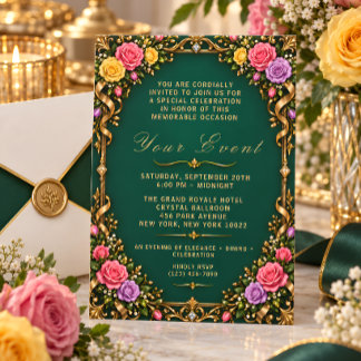 Invitación floral elegante esmeralda verde