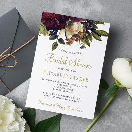 Invitación Floral elegante guión dorado ducha de novia