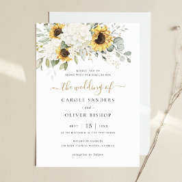 Invitación Floral Elegante Hydrangea Blanco Boda de girasoles