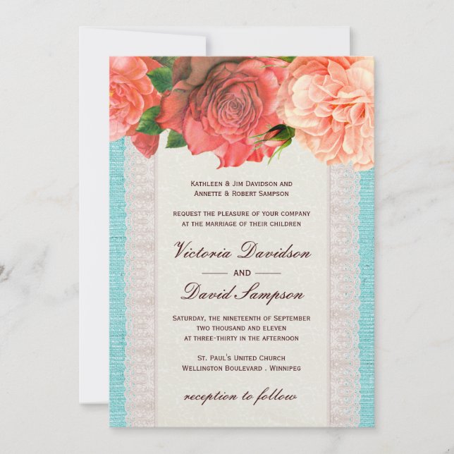 Invitación floral elegante lamentable de la boda (Anverso)