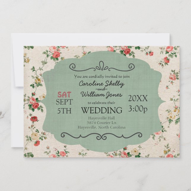 Invitación floral elegante lamentable de la boda (Anverso)