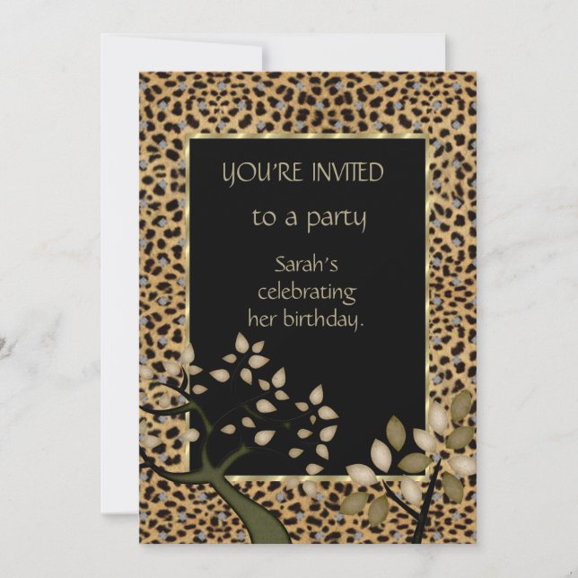 Invitación Floral Elegante Leopardo Árbol (Anverso)