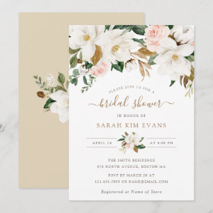 Invitación Floral Elegante Magnolia Rubor Bridal Shower