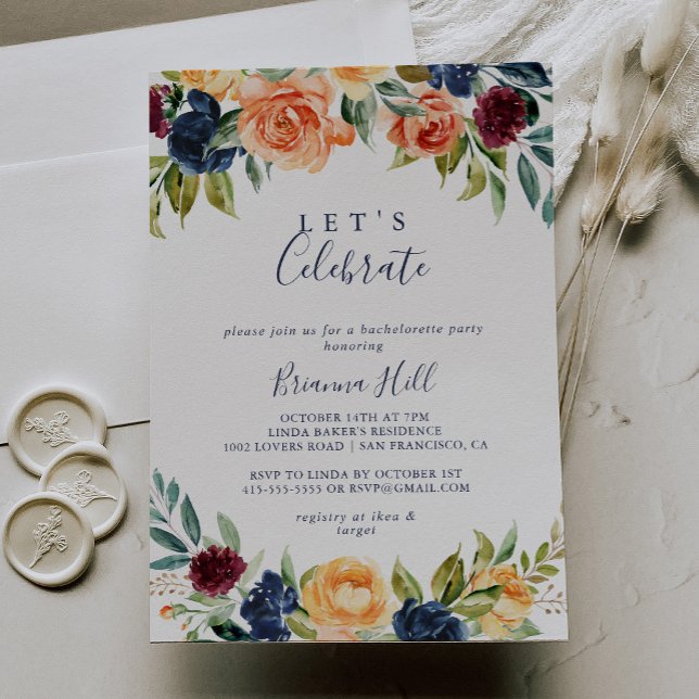 Invitación Floral elegante multicolor celebremos a Fiesta (Subido por el creador)