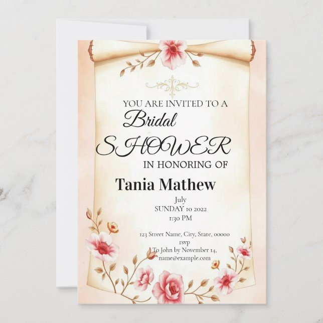 Invitación floral elegante para fiesta de boda en  (Anverso)
