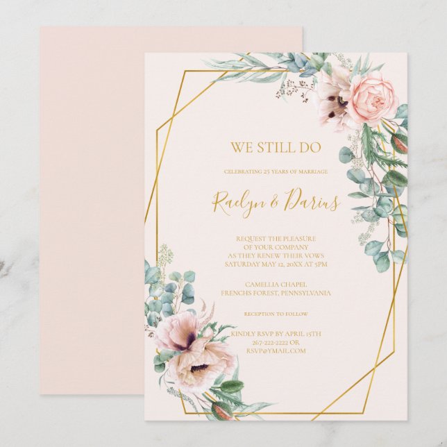 Invitación Floral elegante | Pastel Que Aún Vemos Renovación (Anverso / Reverso)