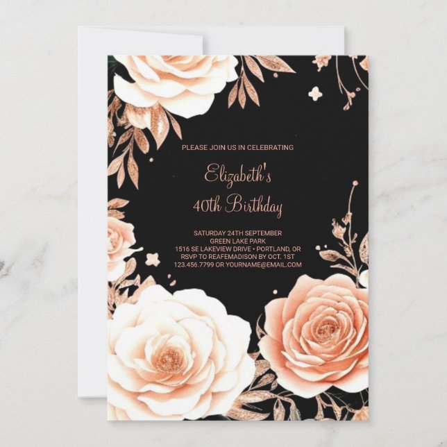 Invitación Floral Elegante Personalizado 40 cumpleaños (Anverso)