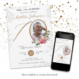 Invitación Floral Elegante Personalizado Foto Sorpresa 70 cum