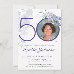 Invitación Floral Elegante Personalizado Purple Photo 50 cump
