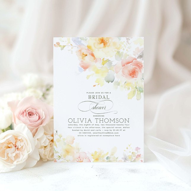 Invitación Floral Elegante Romántica Ducha de Novias (Elegant Soft Floral Bridal Shower Invitations)