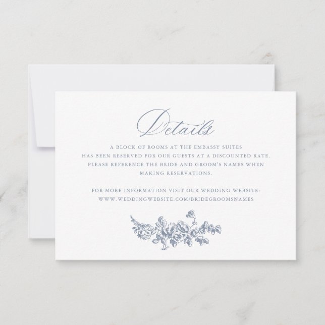 Invitación Floral Elegante Rosas Franceses Detalle de Bodas V (Anverso)