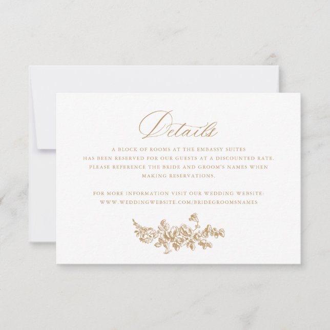 Invitación Floral Elegante Rosas Franceses Detalle de Bodas V (Anverso)