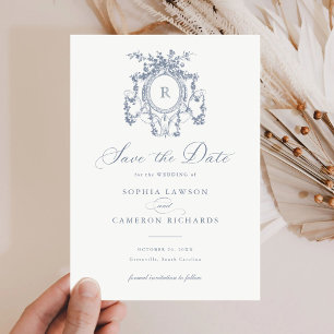 Invitación Floral elegante Rosas franceses Escudo Blue Save D