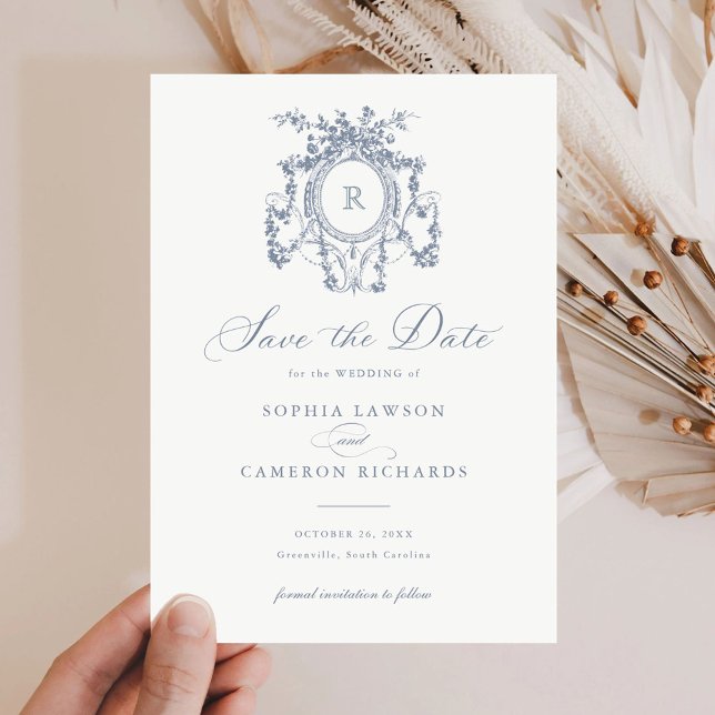 Invitación Floral elegante Rosas franceses Escudo Blue Save D (Subido por el creador)