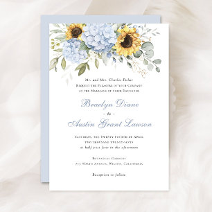 Invitación Floral Elegante Sunflowers Azul Hydrangea Boda