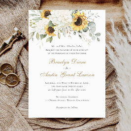 Invitación Floral Elegante Sunflowers White Hydrangea Boda
