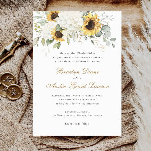 Invitación Floral Elegante Sunflowers White Hydrangea Boda