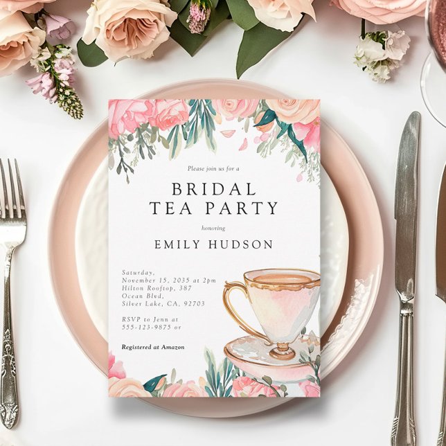 Invitación Floral Elegante Tea Fiesta Bridal Shower Invitació (Subido por el creador)