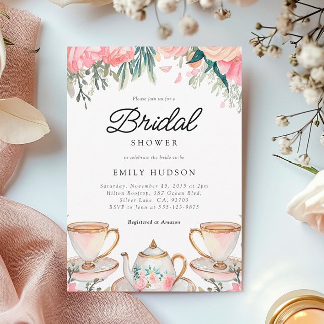 Invitación Floral Elegante Tea Fiesta Bridal Shower Invitació (Subido por el creador)