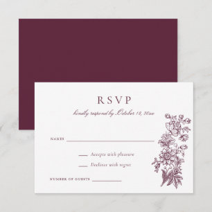 Invitación Floral Elegante Vintage Burgundy Wedding RSVP