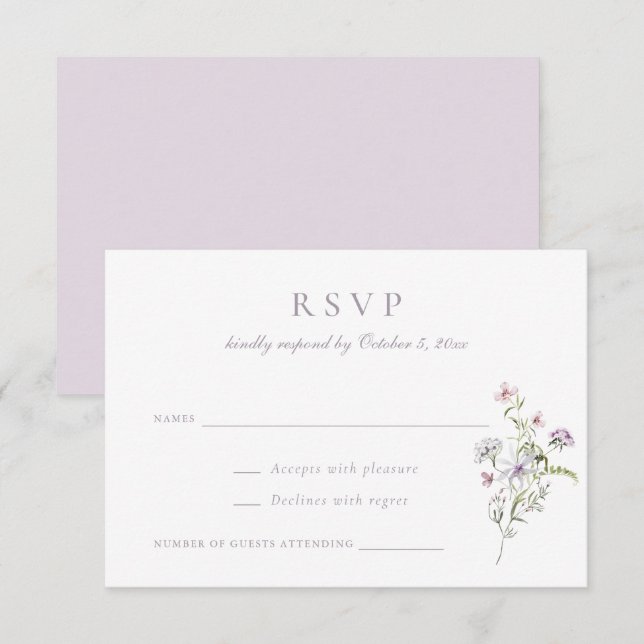 Invitación Floral elegante Wildflowers Rubor Boda rosa RSVP (Anverso / Reverso)