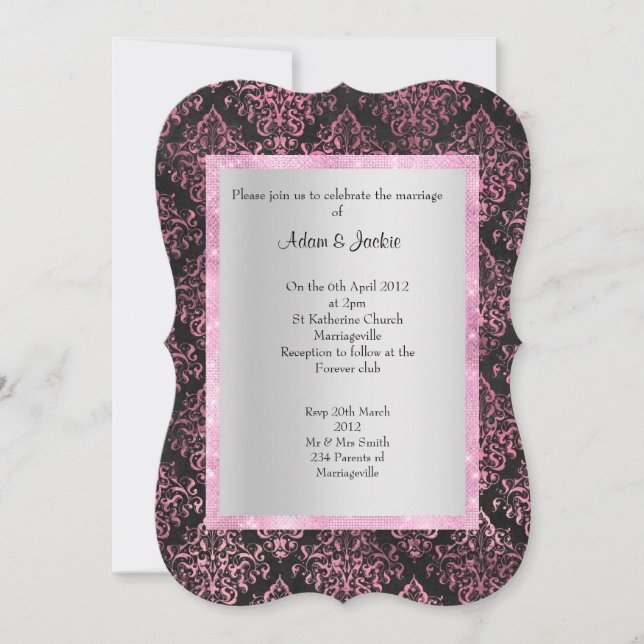 INVITACIÓN FLORAL ELEGANTE Y MODERNA BODA DAMASCO NEGRO (Anverso)