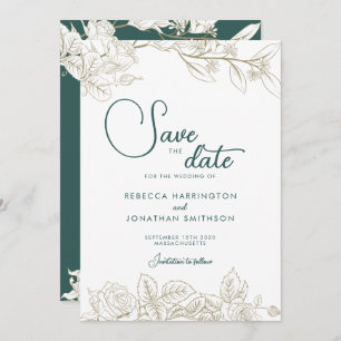 Invitación Floral Emerald Green Gold Wedding Save The Date