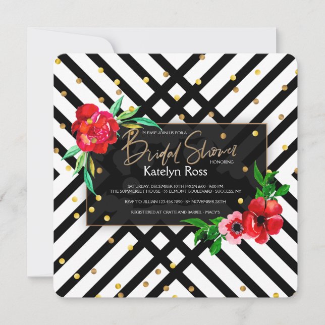 Invitación floral en negro y blanco (Anverso)