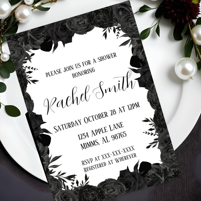 Invitación floral en negro y blanco (Subido por el creador)