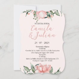 Invitación Floral en Tonos Rosas Pastel