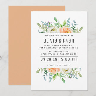 Invitación floral en tonos verde pastel Naranja