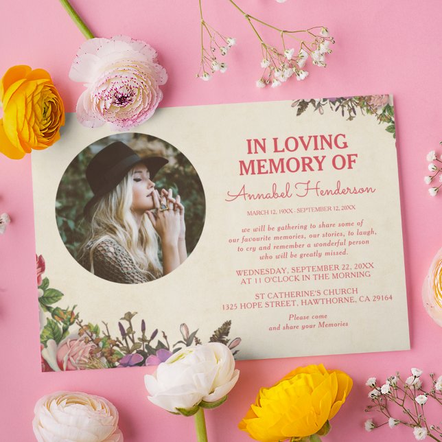 Invitación Floral encantadora en funeral de recuerdo amoroso (Subido por el creador)
