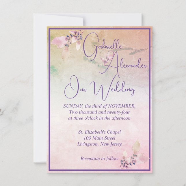 Invitación Floral encima de las nubes Boda de código QR (Anverso)
