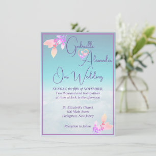 Invitación Floral encima de las nubes Boda Verde azulado