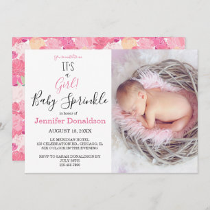 Invitación Floral ¡Es un Chica! Pink Photo Baby Sprinkle