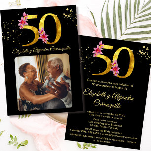 Invitación Floral española de Oro Negro con 50 años