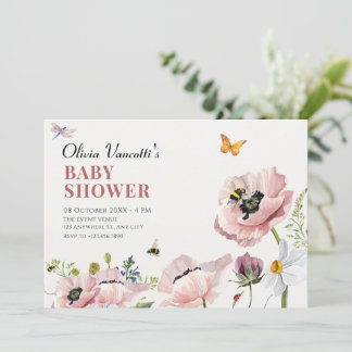 Invitación Floral estética abejas bebes ducha bebé