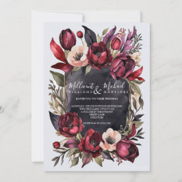 Invitación Floral estética oscura - Boda rojo y negro